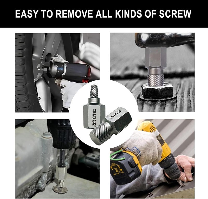 NORTOOLS 26PCS CR-MO Screw Extractor Set,Hex-Head Multi-Spline Screw Easy-out Screw Extraction Set 3/8" Inch Drive Hex-Head, Broken Bolt Remover, Stripped Fastener Tool for Stripped, Rounded, Damaged - Image 5